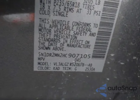 2017 Nissan Pathfinder Sl из США, поврежденный, VIN 5N1DR2MN2HC907105